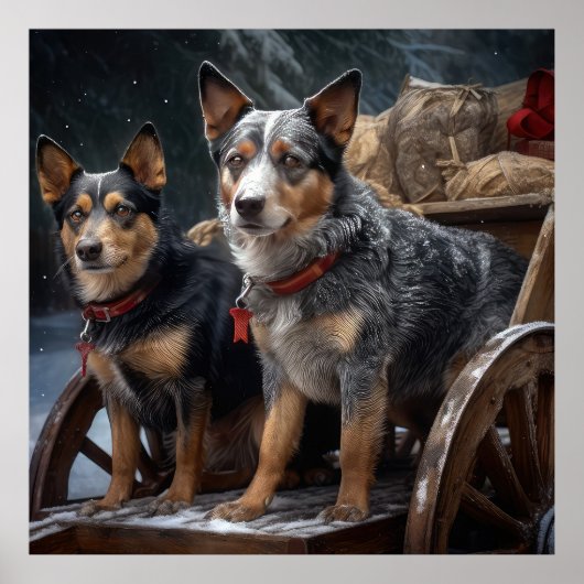 オーストラリア牛の雪そりクリスマスデコール ポスター (正面)