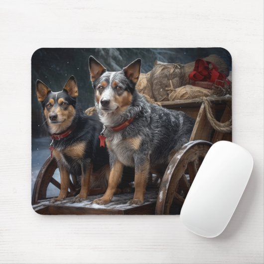 オーストラリア牛の雪そりクリスマスデコール マウスパッド (マウス)