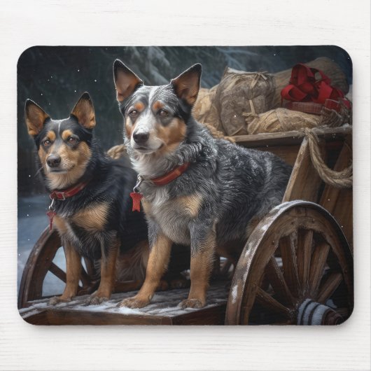 オーストラリア牛の雪そりクリスマスデコール マウスパッド (正面)
