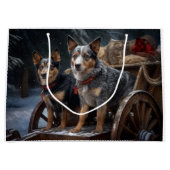 オーストラリア牛の雪そりクリスマスデコール ラージペーパーバッグ (正面)