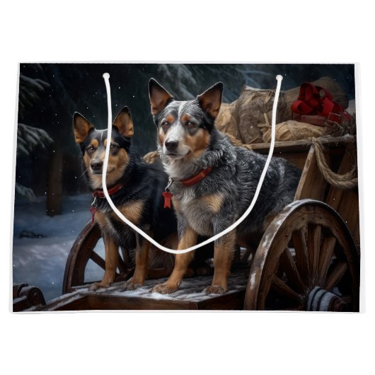 オーストラリア牛の雪そりクリスマスデコール ラージペーパーバッグ (正面)