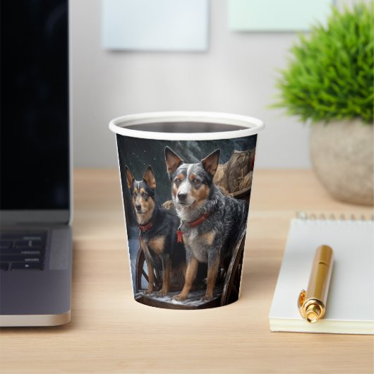 オーストラリア牛の雪そりクリスマスデコール 紙コップ (インサイチュ)