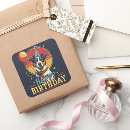 オーストラリア牛カラフル犬 スクエアシール (ギフト)