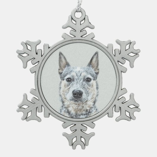 オーストラリア牛絵画犬の犬 – かわいいオリジナルアート スノーフレークピューターオーナメント (正面)
