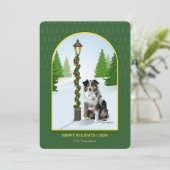 オーストラリア犬クリスマススノーランプポスト シーズンカード (スタンド正面)