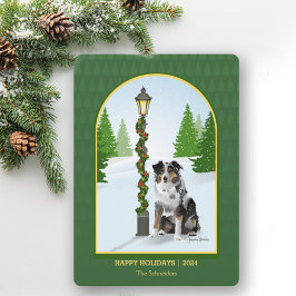 オーストラリア犬クリスマススノーランプポスト シーズンカード