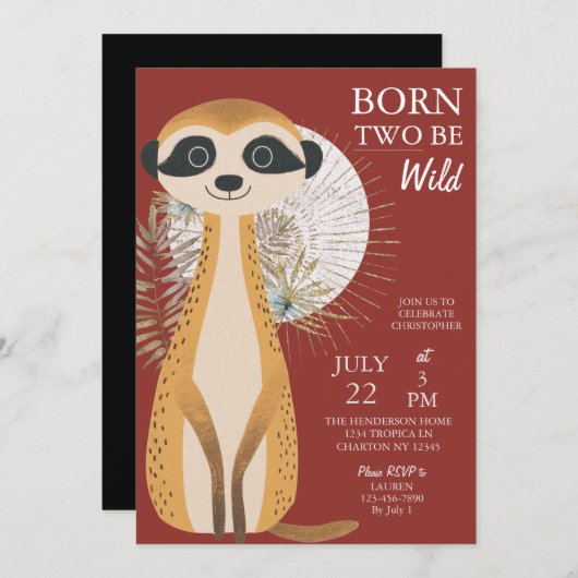 オーストラリア生まれサファリーツビーワイルド誕生日 招待状 (正面/裏面)