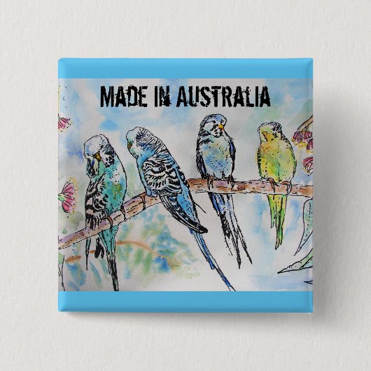 オーストラリア産かわいいバギー水彩鳥 缶バッジ (正面)