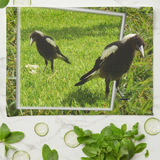 オーストラリア産のカササギが飛び出したアート。 キッチンタオル (折り畳み)