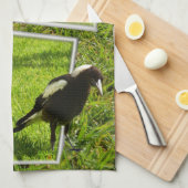 オーストラリア産のカササギが飛び出したアート。 キッチンタオル (四つ折り)