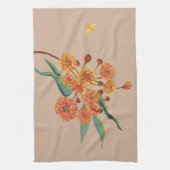 オーストラリア産のゴムの木は花とミツバチ キッチンタオル (縦)