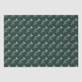 オーストラリア産のサケの魚がアクアで水色に浮かぶレース用グリーン 薄葉紙