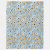 オーストラリア産の繊細な野の花が青に咲き フリースブランケット (正面)