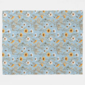 オーストラリア産の繊細な野の花が青に咲き フリースブランケット (正面(横))