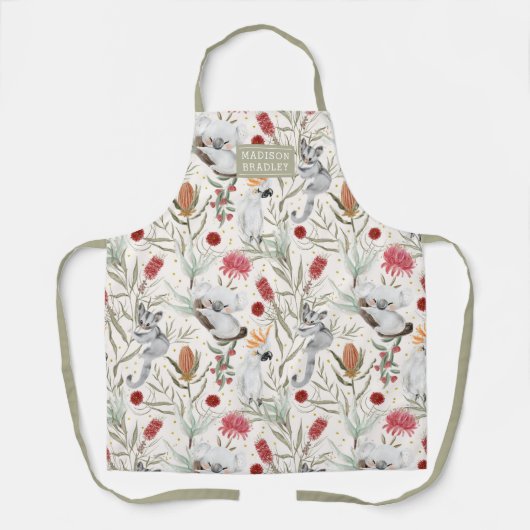 オーストラリア産コアラ・コカトスパーソナライズされたプロテア エプロン (正面)