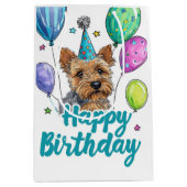 オーストラリア産テリアドッグとバルーン誕生日 ミディアムペーパーバッグ (正面)