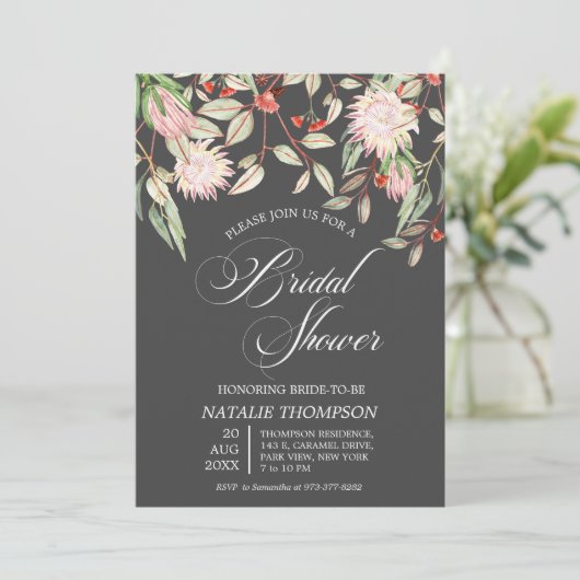 オーストラリア素朴の花のスクリプトブライダルシャワー 招待状 (スタンド正面)