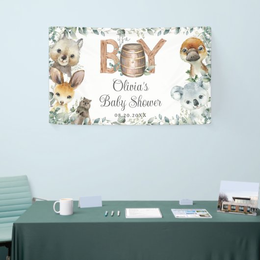 オーストラリア素朴動物少年の赤ちゃんシャワー背景 横断幕 (トレードショー)