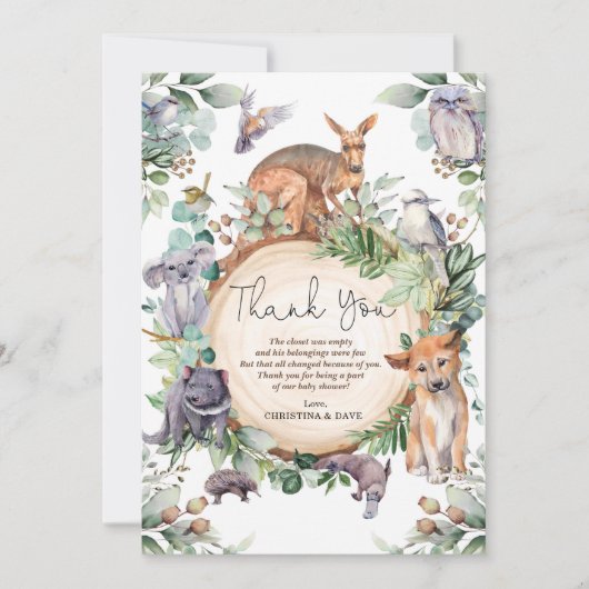 オーストラリア素朴動物野生生物先住民緑 サンキューカード (正面)