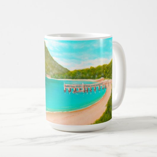 オーストラリア絵を描ズブルーウォータービーチ埠頭 コーヒーマグカップ (正面右)