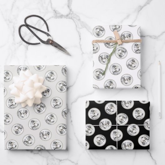 オーストラリア絵を描羊飼いのブルーメルル犬アート ラッピングペーパーシート (正面)