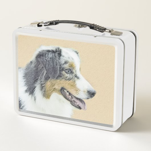 オーストラリア絵画シェパードのオリジナルドッグアート メタルランチボックス (裏面)