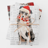 オーストラリア羊飼いのクリスマスドッグとプレイド ラッピングペーパーシート (インサイチュ)