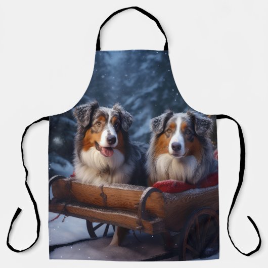 オーストラリア羊飼いの雪そりのクリスマスデコール エプロン (正面)