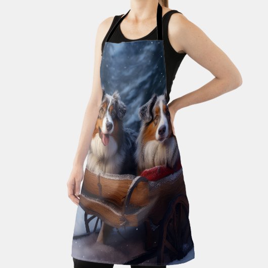 オーストラリア羊飼いの雪そりのクリスマスデコール エプロン (インサイチュ)