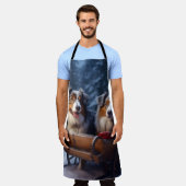 オーストラリア羊飼いの雪そりのクリスマスデコール エプロン (着用した状態)