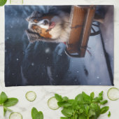 オーストラリア羊飼いの雪そりのクリスマスデコール キッチンタオル (折り畳み)