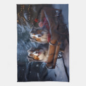 オーストラリア羊飼いの雪そりのクリスマスデコール キッチンタオル (縦)