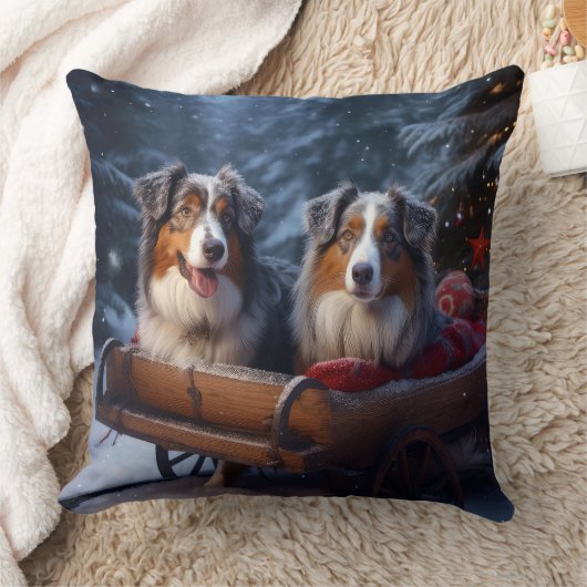 オーストラリア羊飼いの雪そりのクリスマスデコール クッション (ブランケット)