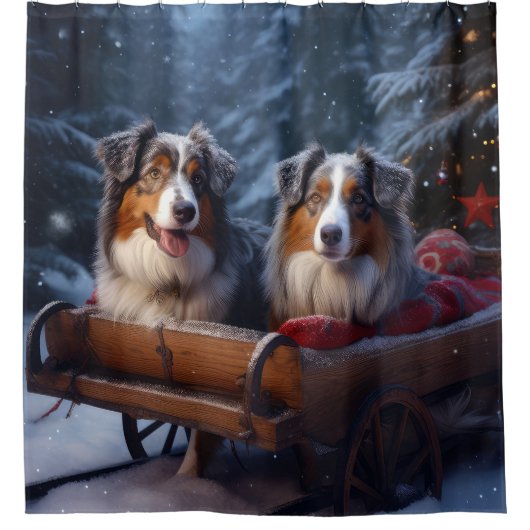 オーストラリア羊飼いの雪そりのクリスマスデコール シャワーカーテン (正面)