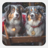 オーストラリア羊飼いの雪そりのクリスマスデコール スクエアシール (正面)