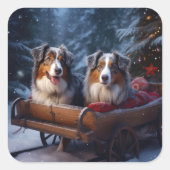 オーストラリア羊飼いの雪そりのクリスマスデコール スクエアシール (正面)
