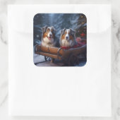 オーストラリア羊飼いの雪そりのクリスマスデコール スクエアシール (バッグ)