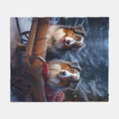 オーストラリア羊飼いの雪そりのクリスマスデコール フリースブランケット (正面(横))