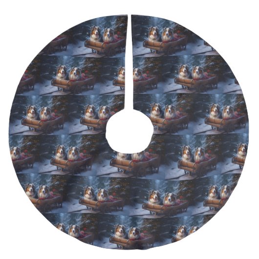 オーストラリア羊飼いの雪そりのクリスマスデコール ブラッシュドポリエステルツリースカート (正面)