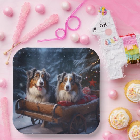 オーストラリア羊飼いの雪そりのクリスマスデコール ペーパープレート (パーティー)