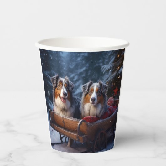 オーストラリア羊飼いの雪そりのクリスマスデコール 紙コップ (正面)