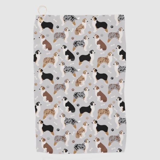 オーストラリア羊飼いの骨と足 ゴルフタオル (正面)