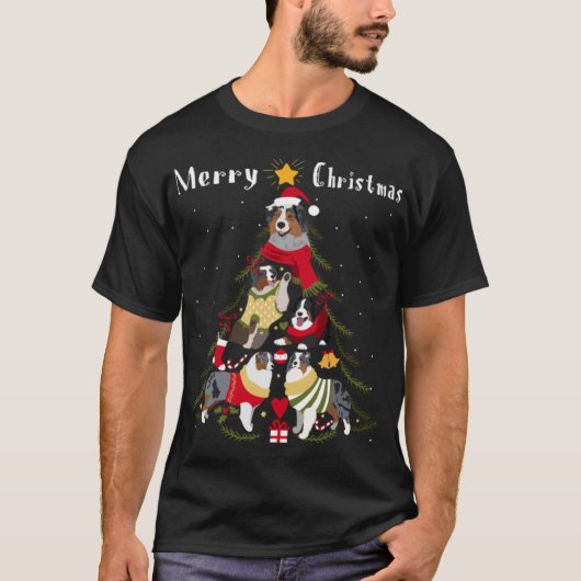 オーストラリア羊飼いオーストラリアのクリスマスツリークリスマス犬 Tシャツ (正面)