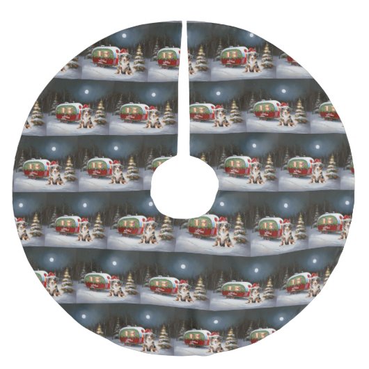 オーストラリア羊飼いキャラバンクリスマスアドベンチャー ブラッシュドポリエステルツリースカート (正面)