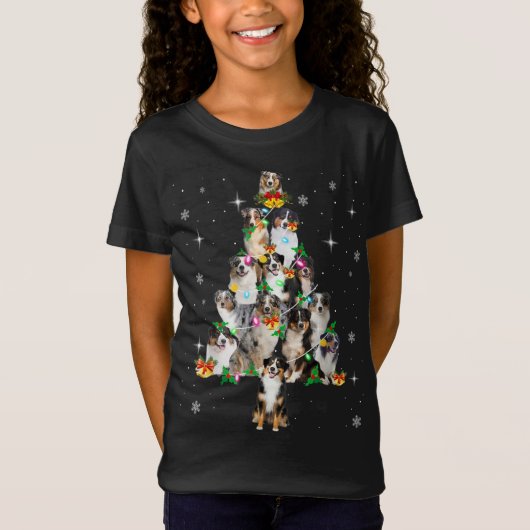 オーストラリア羊飼いクリスマスツリーライトズクリスマスパジ Tシャツ (正面)