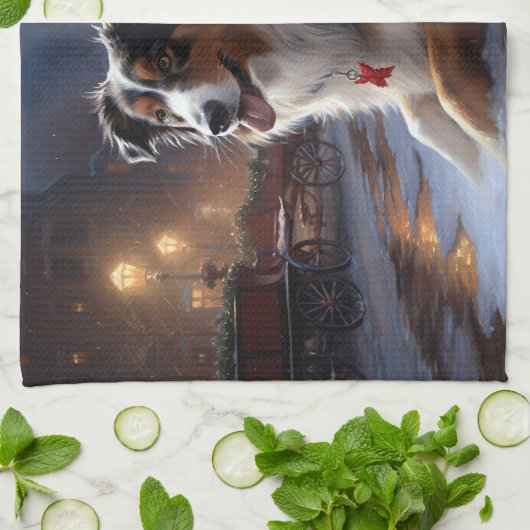 オーストラリア羊飼いクリスマスフェスティバルシーズン キッチンタオル (折り畳み)