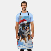 オーストラリア羊飼いクリスマスフェスティバル雪のシーン エプロン (着用した状態)