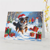 オーストラリア羊飼いクリスマスフェスティバル雪のシーン カード (黄色い花)