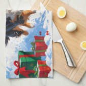 オーストラリア羊飼いクリスマスフェスティバル雪のシーン キッチンタオル (四つ折り)