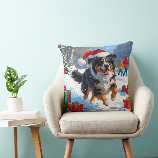 オーストラリア羊飼いクリスマスフェスティバル雪のシーン クッション (椅子)